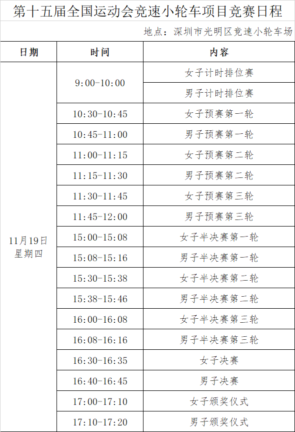 2025深圳全运会9大赛事赛程表汇总！